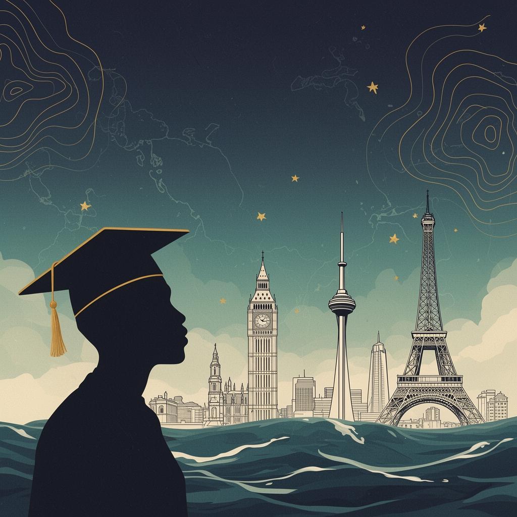 Nigerian student looking toward global landmarks
